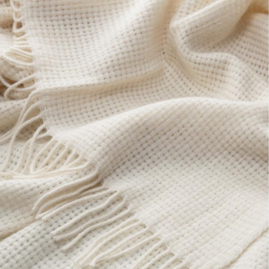 Merino Wool blend Textured Blanket Cream White