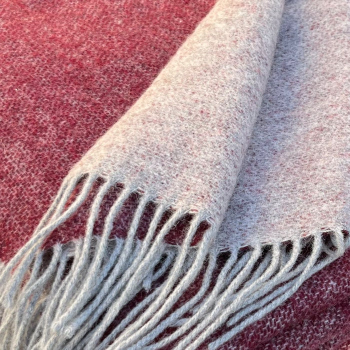 Merino Wool blend Blanket, Burgundy & Perl Grey