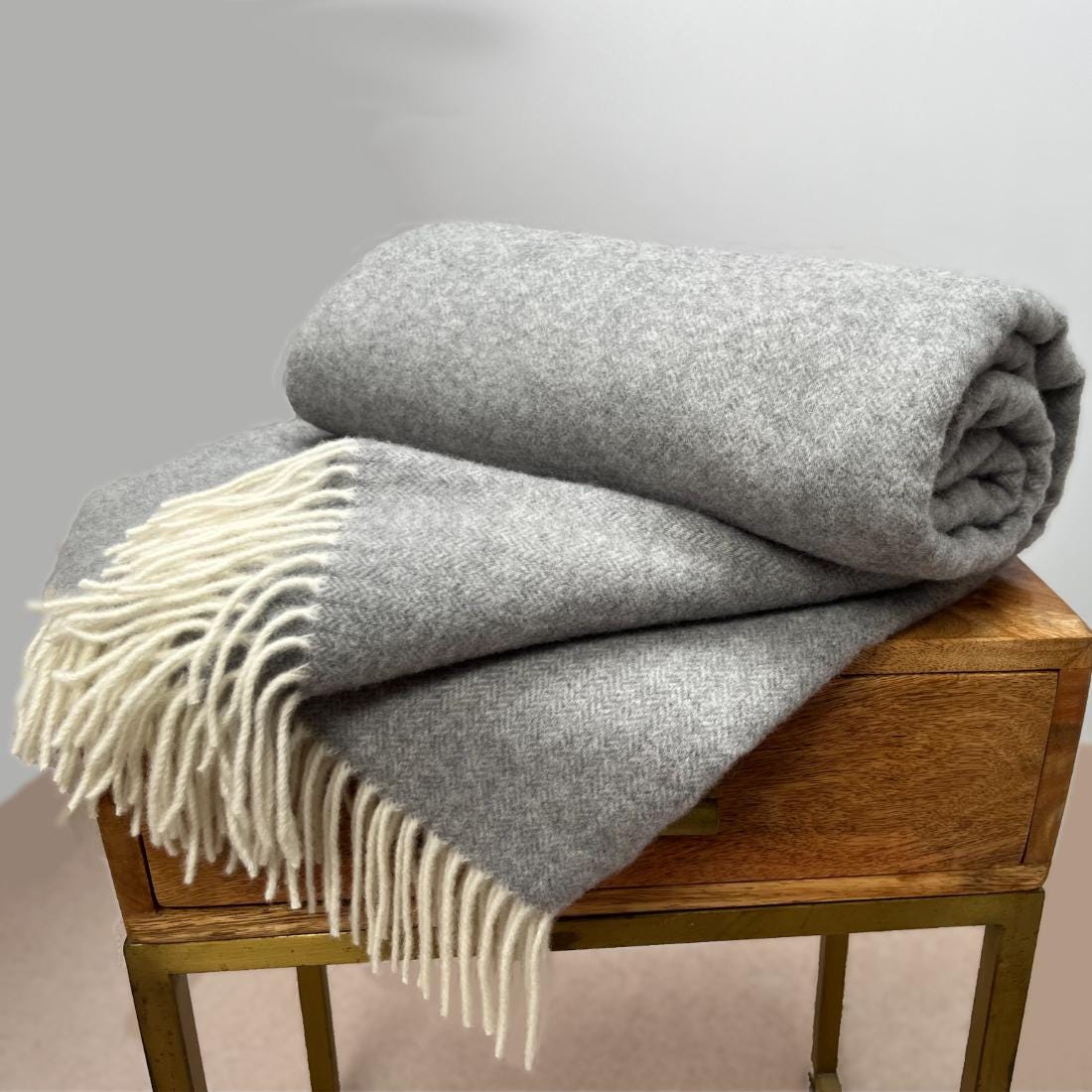 Light Chrome or Dove Grey Cashmere and Merino wool Throw