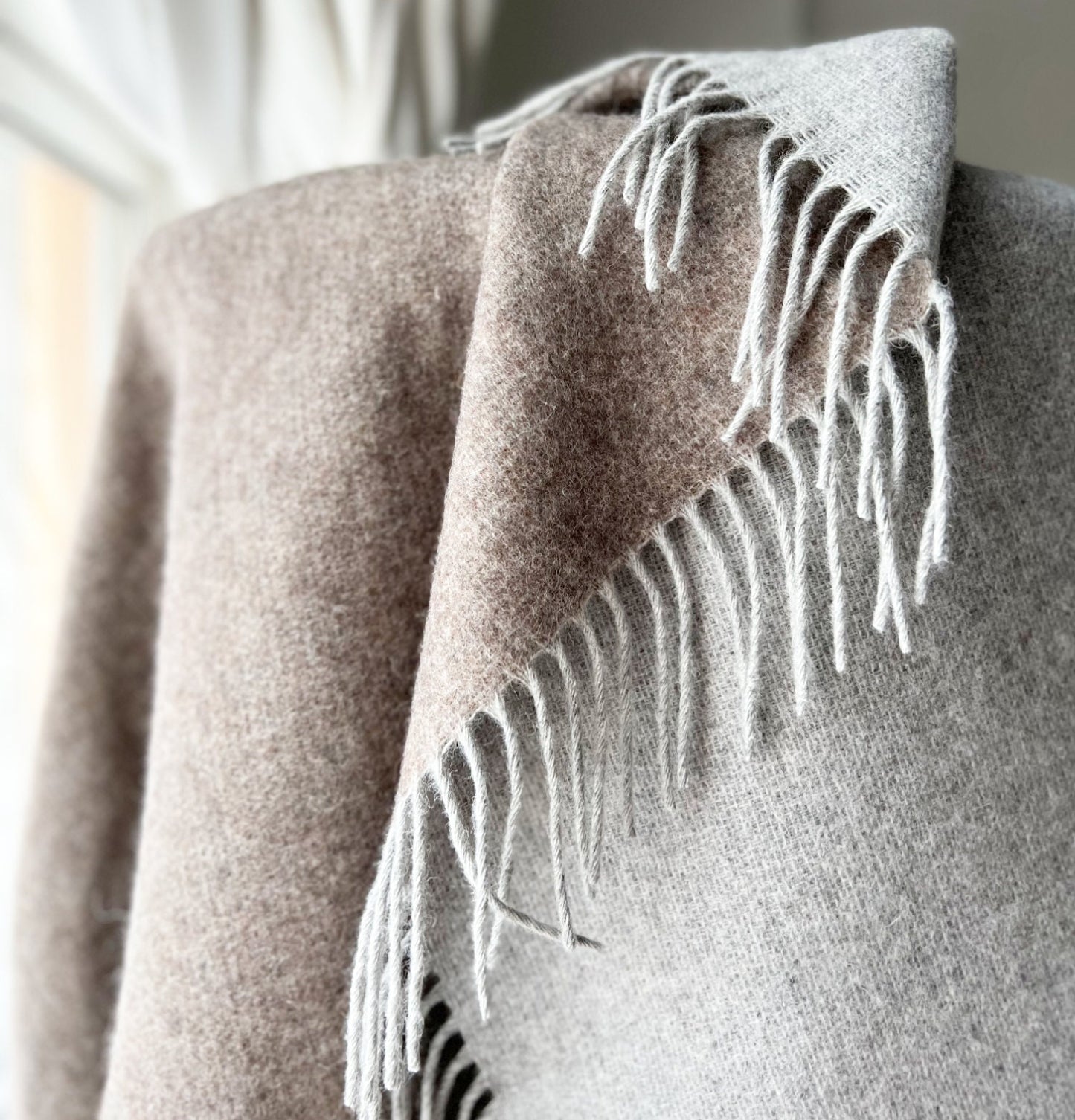 Merino Wool blend Blanket, Light Brown & Cream