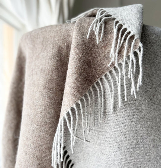 Merino Wool blend Blanket Dark Brown & Silver Grey