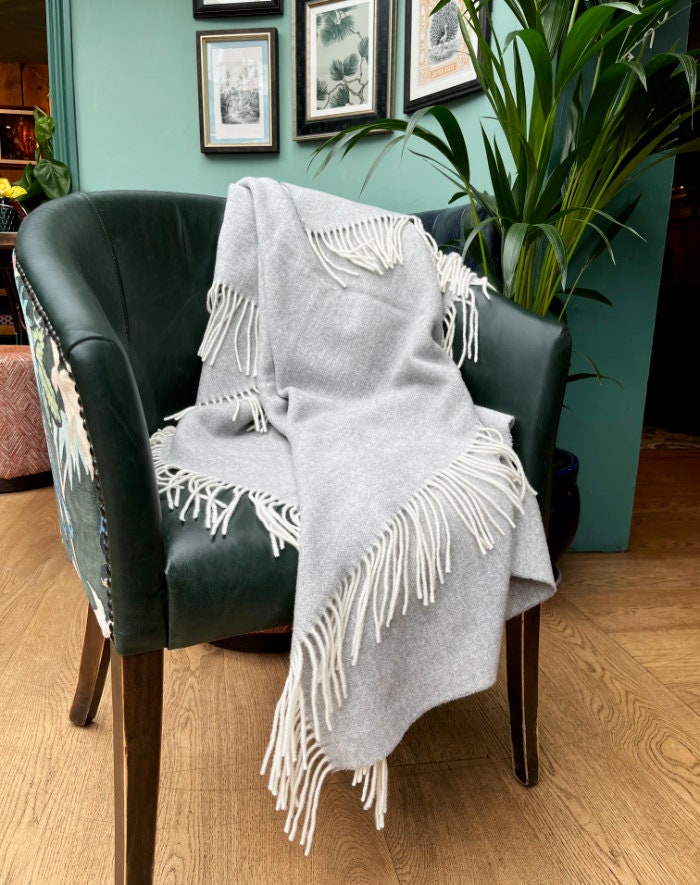 Light Chrome or Dove Grey Cashmere and Merino wool Throw