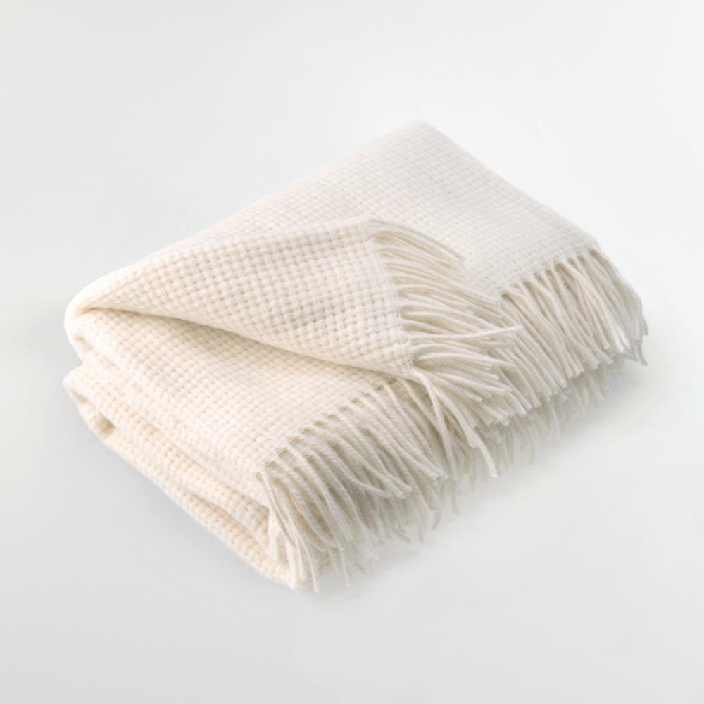 Merino Wool blend Textured Blanket Cream White