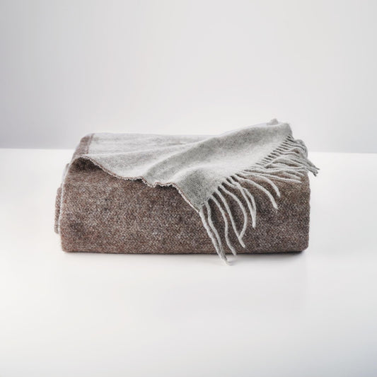 Merino Wool blend Blanket Dark Brown & Silver Grey