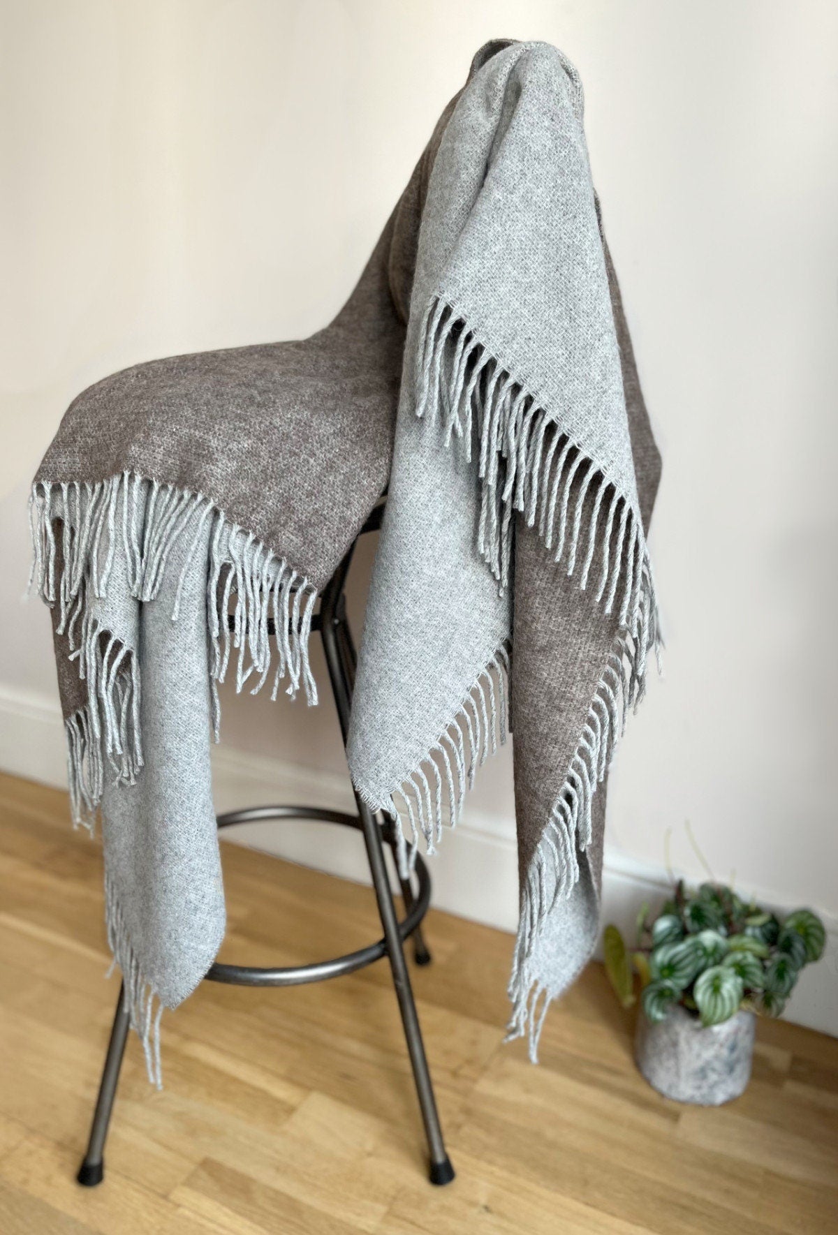 Merino Wool blend Blanket Dark Brown & Silver Grey