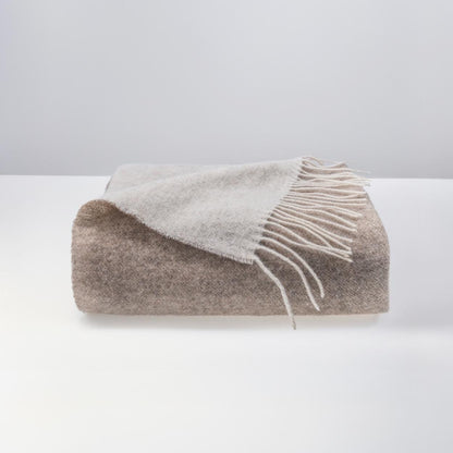 Merino Wool blend Blanket, Light Brown & Cream