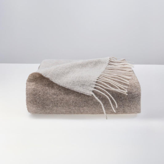 Merino Wool blend Blanket, Light Brown & Cream