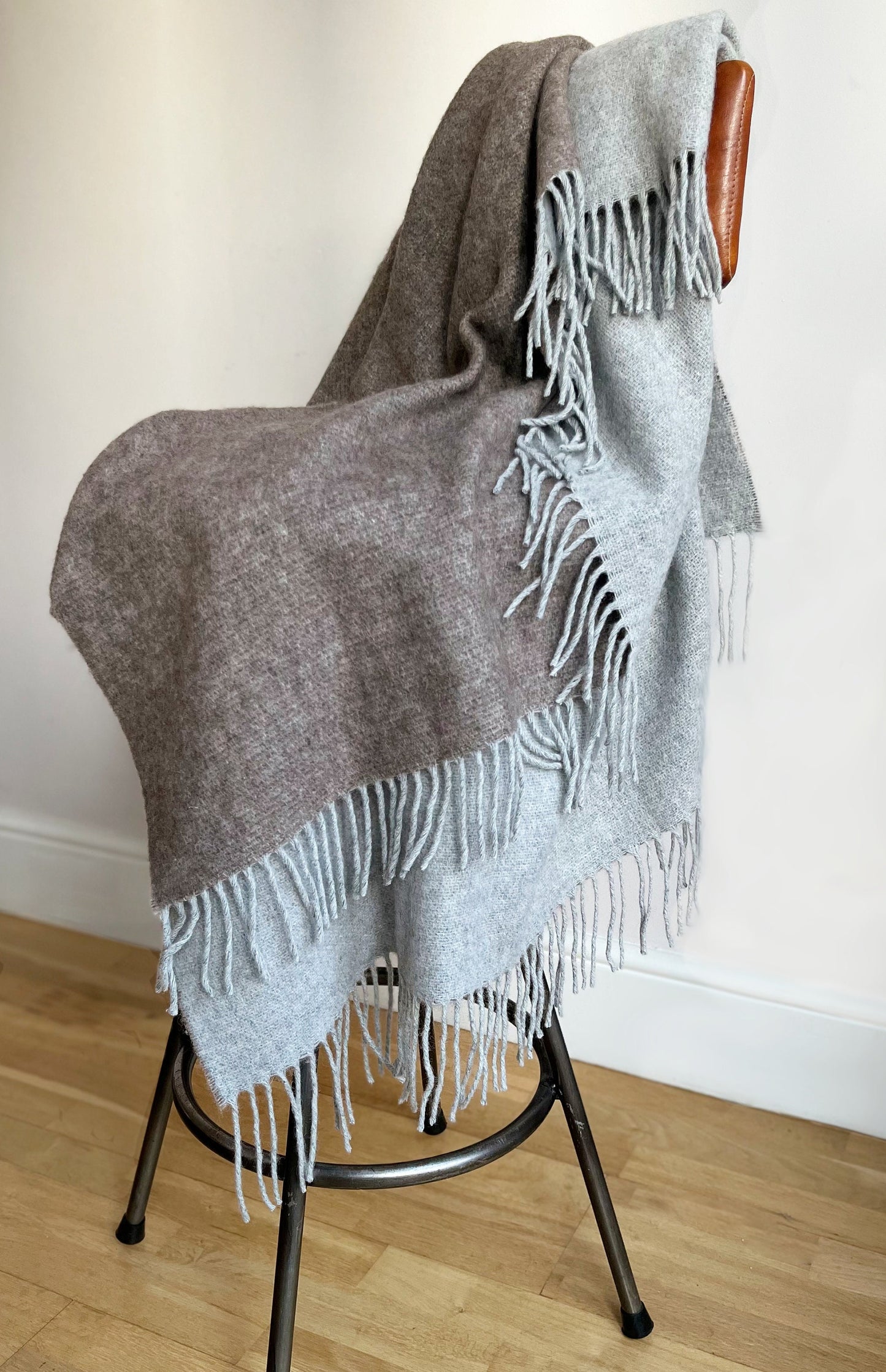 Merino Wool blend Blanket Dark Brown & Silver Grey