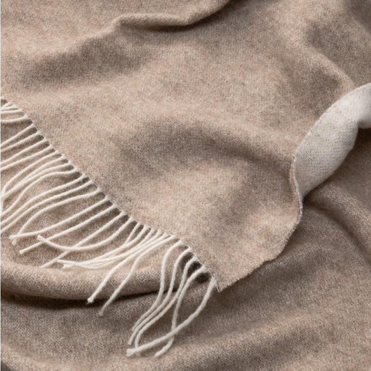 Merino Wool blend Blanket, Light Brown & Cream