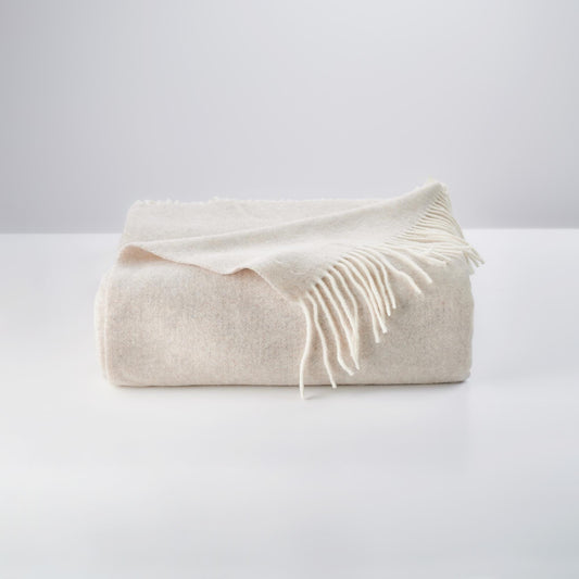 Cashmere and Merino mix Large sofa throw in Light Beige. Smooth and Silky touch  blanket in trendy Oatmeal colour