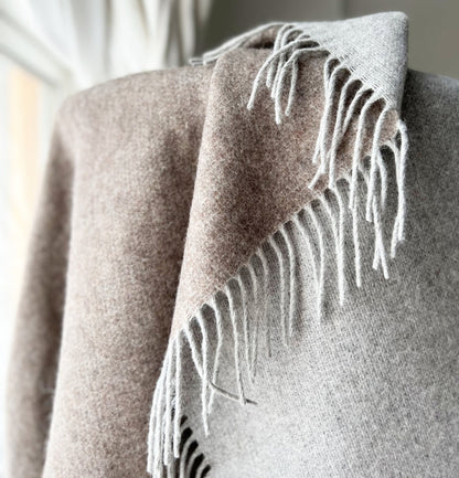 Merino Wool blend Blanket, Light Brown & Cream