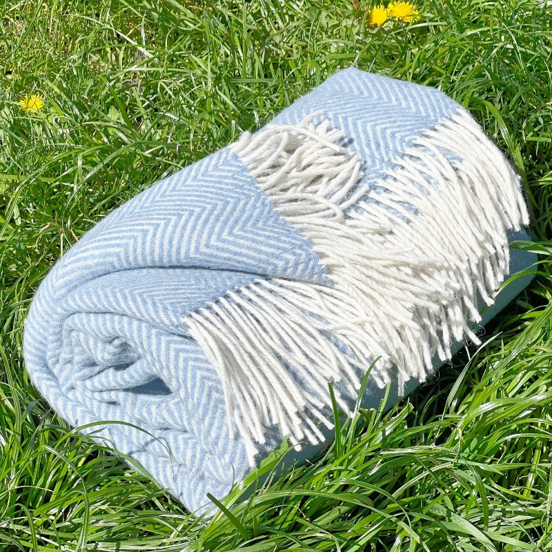 Merino Wool blend Blanket Pacific Blue