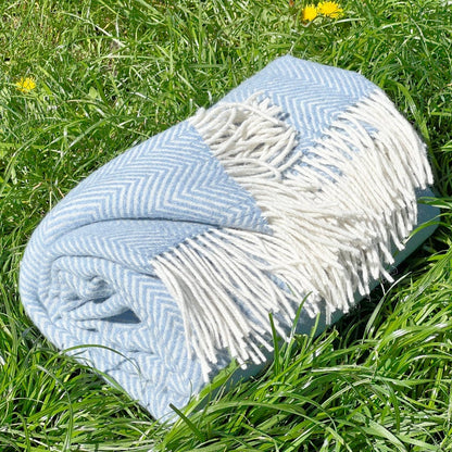 Merino Wool blend Blanket Pacific Blue