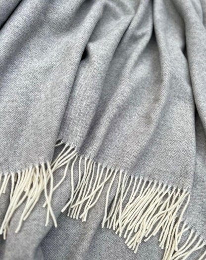Light Chrome or Dove Grey Cashmere and Merino wool Throw