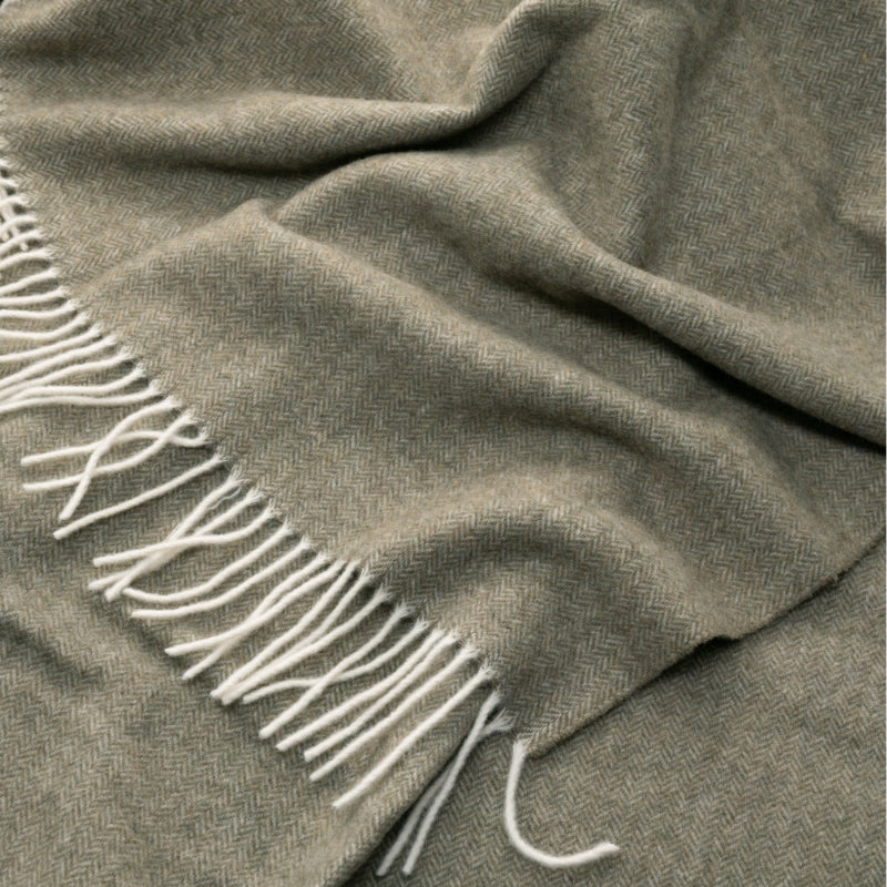 Olive Green cashmere and merino wool blanket large double bed size