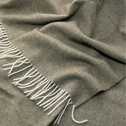 Olive Green cashmere and merino wool blanket large double bed size