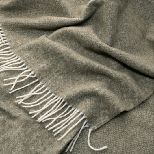 Olive Green cashmere and merino wool blanket large double bed size