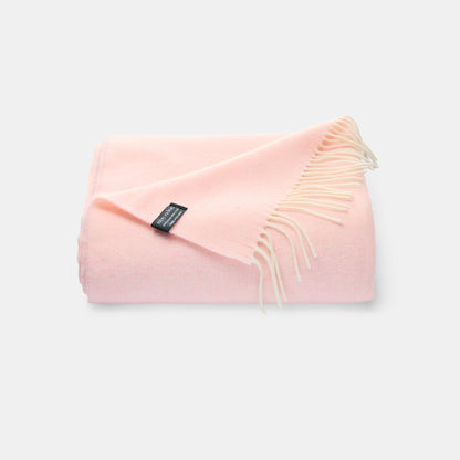 Cashmere and merino blend rose pink  blanket with fringe 140x200cm