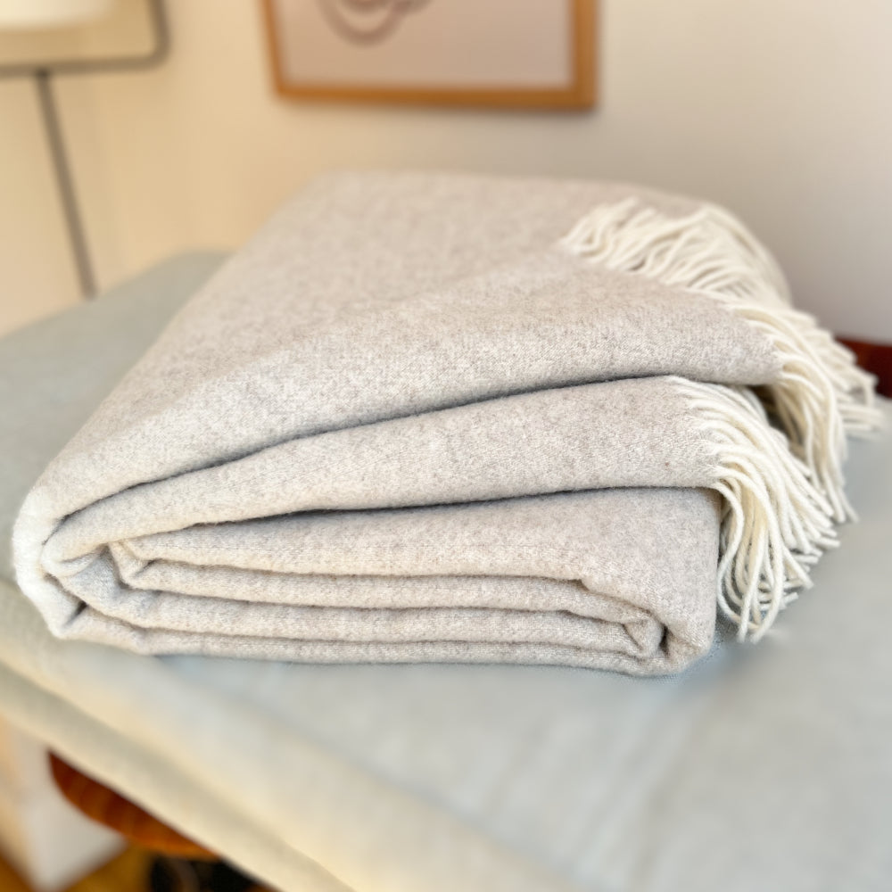 Pure Wool Merino and Cashmere Doublebed  Throw in  White Sand colour 