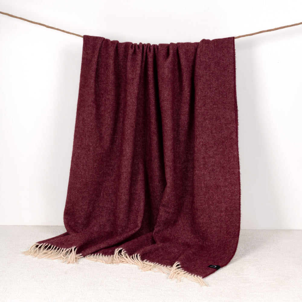 Pure Lambswool Blanket Throw Cherry Red