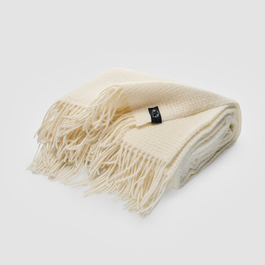 Pure New Wool Textured Blanket Cream