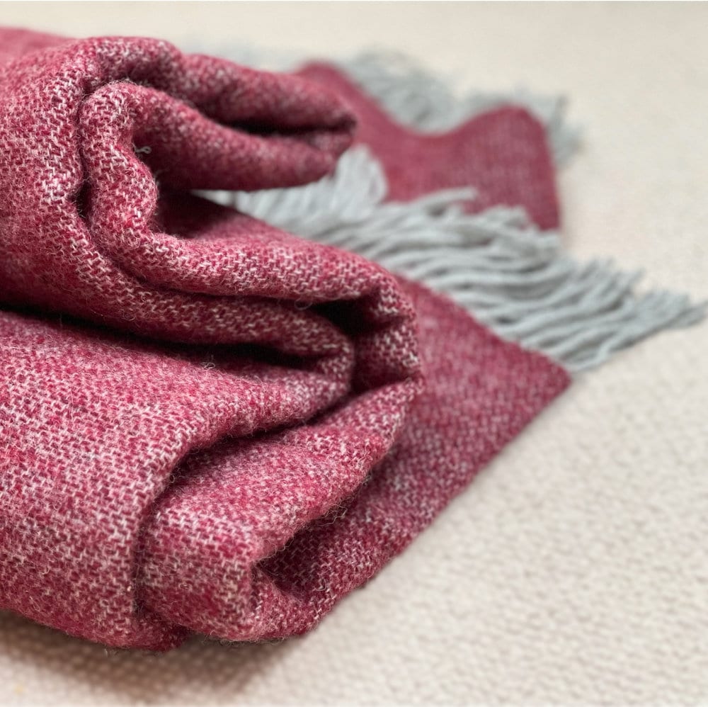 Merino Wool blend Blanket, Burgundy & Perl Grey
