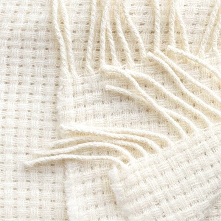 Merino Wool blend Textured Blanket Cream White