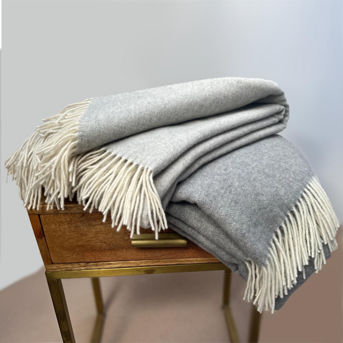 Light Chrome or Dove Grey Cashmere and Merino wool Throw