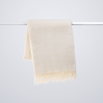 Merino Wool blend Textured Blanket Cream White