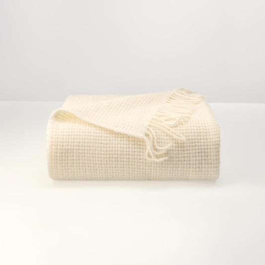 Merino Wool blend Textured Blanket Cream White