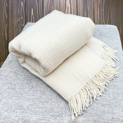 Merino Wool blend Textured Blanket Cream White