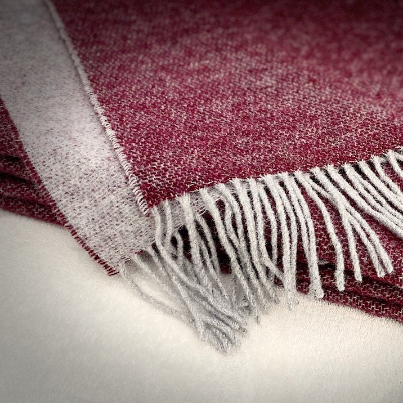 Merino Wool blend Blanket, Burgundy & Perl Grey