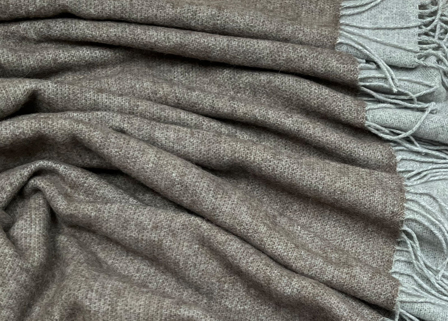Merino Wool blend Blanket Dark Brown & Silver Grey