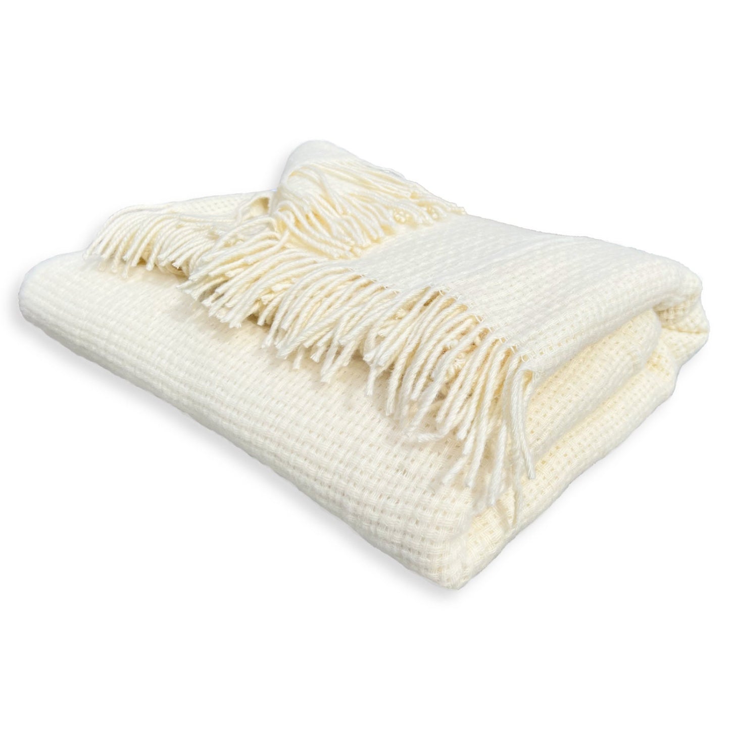 Merino Wool blend Textured Blanket Cream White
