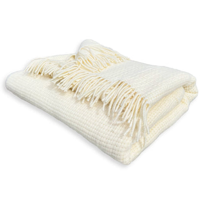 Merino Wool blend Textured Blanket Cream White