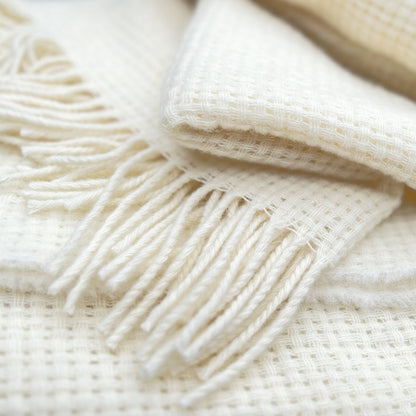 Merino Wool blend Textured Blanket Cream White