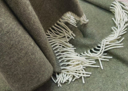 Olive Green Cashmere and Merino wool Throw