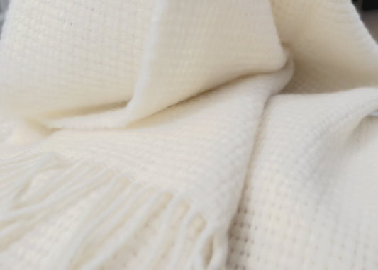 Pure New Wool Textured Blanket Cream